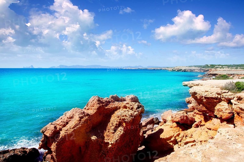 Cala Saona Formentera Ibiza view in background Balearic Islands