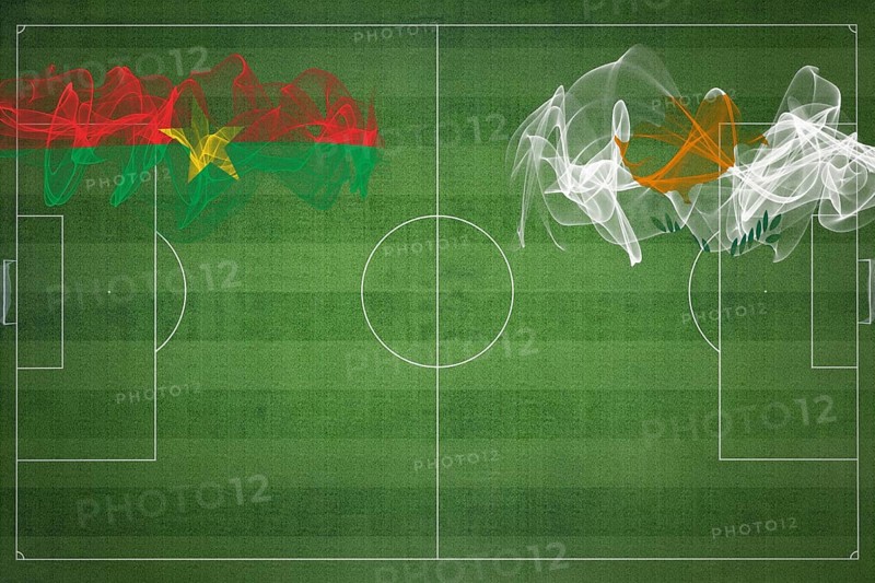 Burkina Faso vs Cyprus Soccer Match, national colors, national flags, soccer field, football game, Competition concept, Copy space