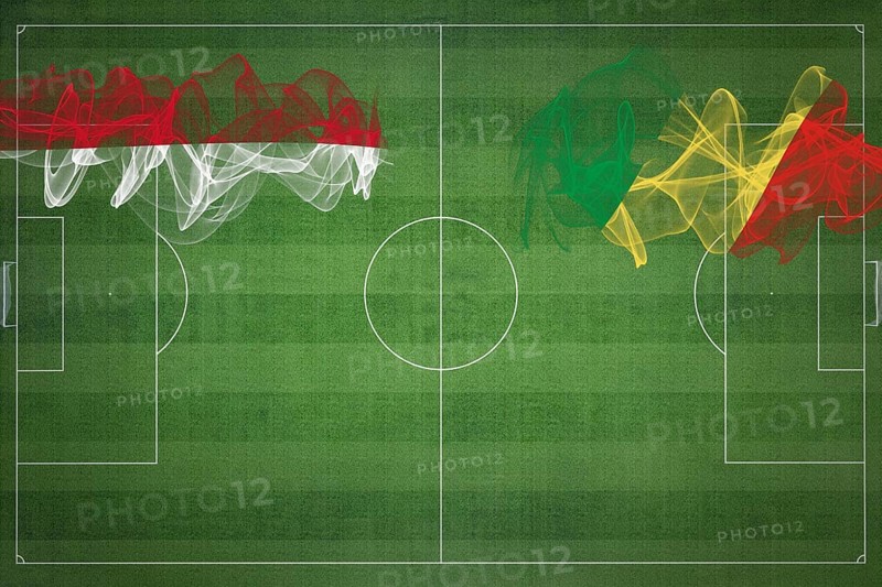 Monaco vs Congo Soccer Match, national colors, national flags, soccer field, football game, Competition concept, Copy space