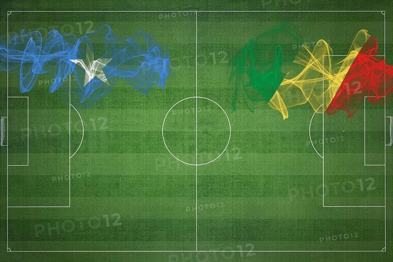 Somalia vs Congo Soccer Match, national colors, national flags, soccer field, football game, Competition concept, Copy space