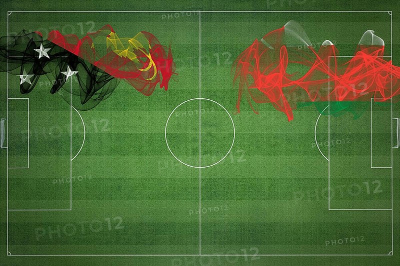 Papua New Guinea vs Oman Soccer Match, national colors, national flags, soccer field, football game, Competition concept, Copy space