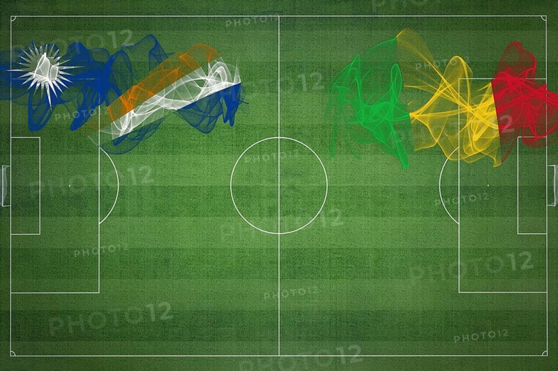 Marshall Islands vs Mali Soccer Match, national colors, national flags, soccer field, football game, Competition concept, Copy space