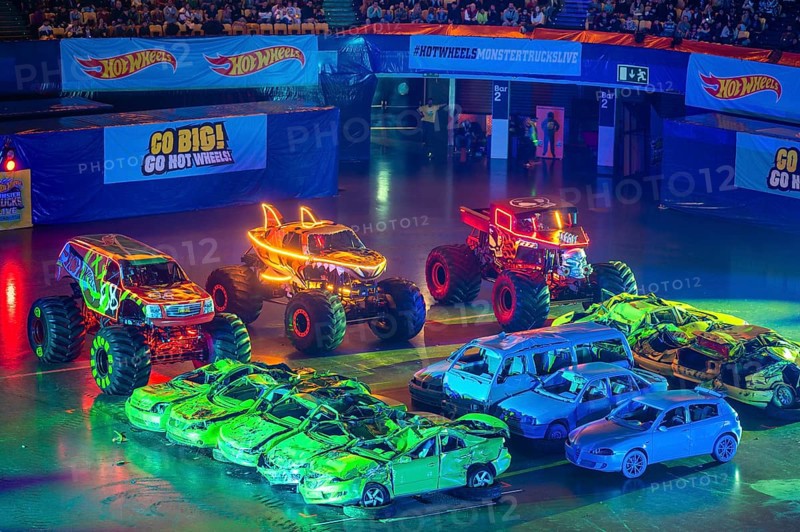 Lisbon, Portugal - March 2, 2024: HOT WHEELS MONSTER TRUCKS LIVE GLOW PARTY in Arena