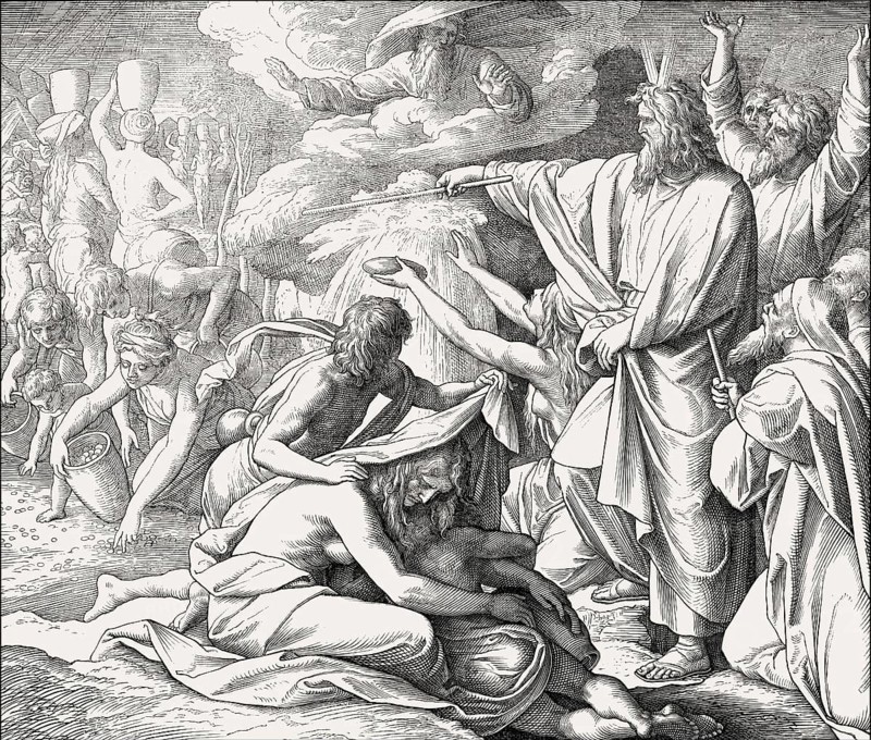 Manna and Water from the Rock, Old Testament, by Julius Schnorr von Carolsfeld, 1860