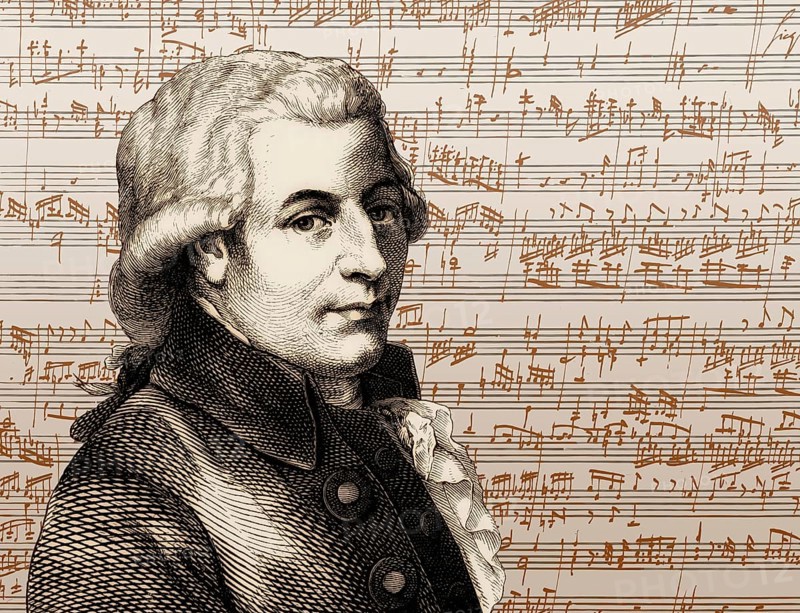 Wolfgang Amadeus Mozart, 1756 – 1791, composer of classical music, First Viennese School, notesheet from Allegro and Andante, Fantasy in F minor for mechanical organ, KV 608, 1791, digitally edited