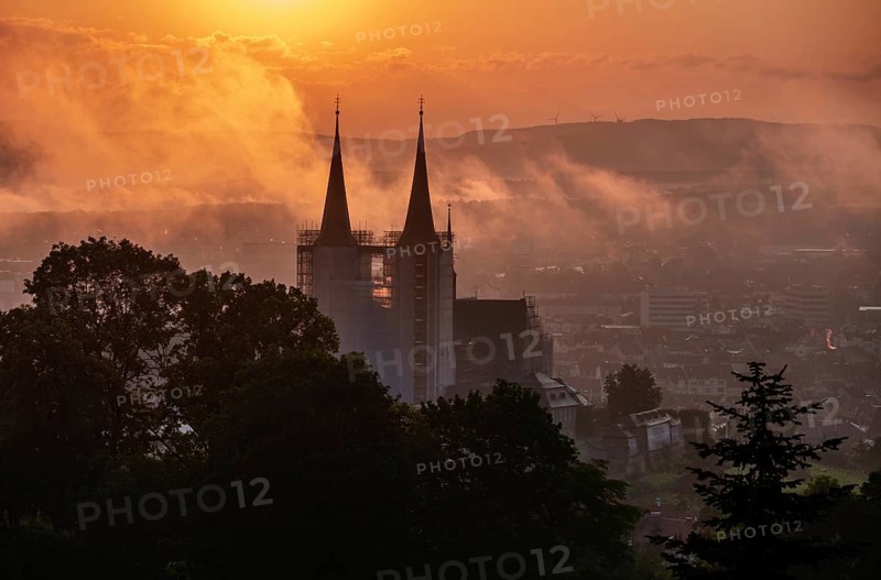 View over Bamberg (Franconia, Germany) and the Michelsberg monastery at sunrise