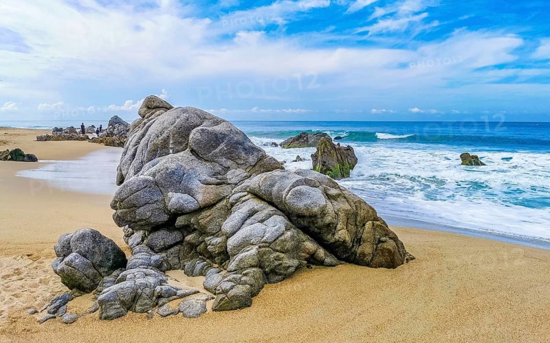 Extremely beautiful huge big surfer waves on the beach in Zicatela Puerto Escondido Oaxaca Mexico