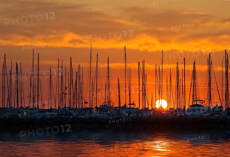 Sunset at the harbour of Ärösköbing Denmark Baltic Sea, Denmark, Europe