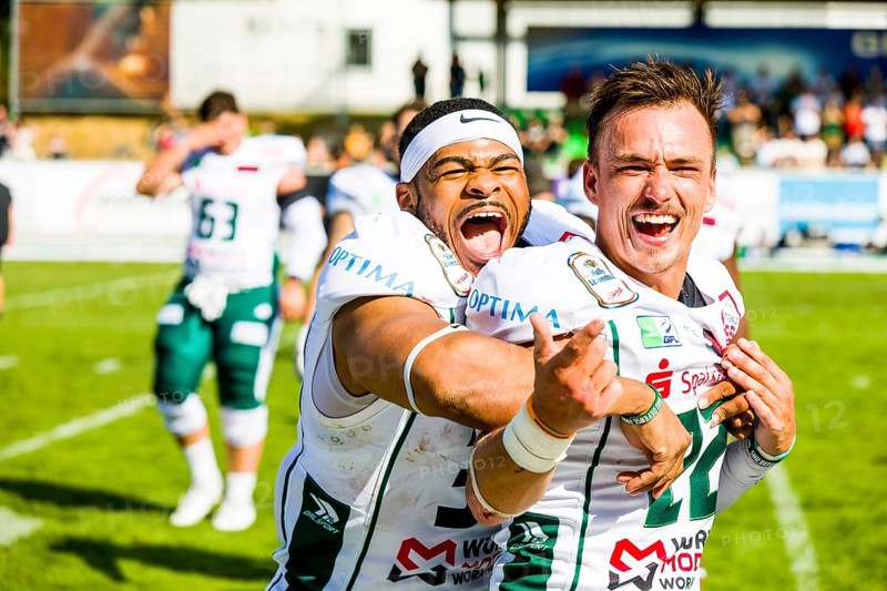 German Football League, Schwäbisch Hall Unicorns, Straubing Spiders in the Optima-Sportpark Shwaebisch Hall on July 02.2023 Germany, DB # 36 DeShaun Paper, DB # 22 Tommy Kaczocha