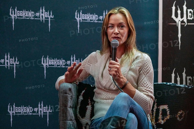 DÜSSELDORF-NEUSS, GERMANY, November 2nd 2019: Kristanna Loken (*1979, American actress, Terminator 3: Rise of the Machines (2003), BloodRayne (2005) and Bounty Killer (2013) talks about her experiences in the movie industry at Weekend of Hell 2019
