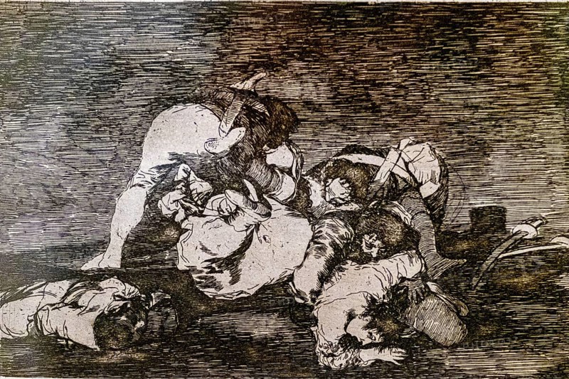 The disasters of war, no. 10: Neither, 1810 -1814, Francisco de Goya, first printing of 1863, made by the Royal Academy of Fine Arts of San Fernando in Madrid, convent of San Francisco, Santo Domingo de la Calzada, La Rioja, Spain, Europe