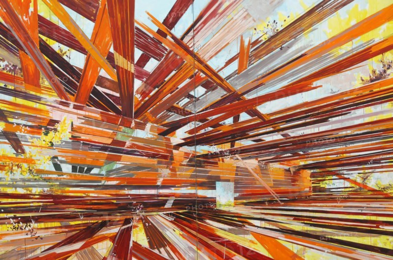 Museum Frieder Burda, Architect Richard Meier, Baden-Baden, Black Forest, Abstract, dynamic artwork with vivid orange rays, Baden Baden, Baden-Württemberg, Germany, Europe