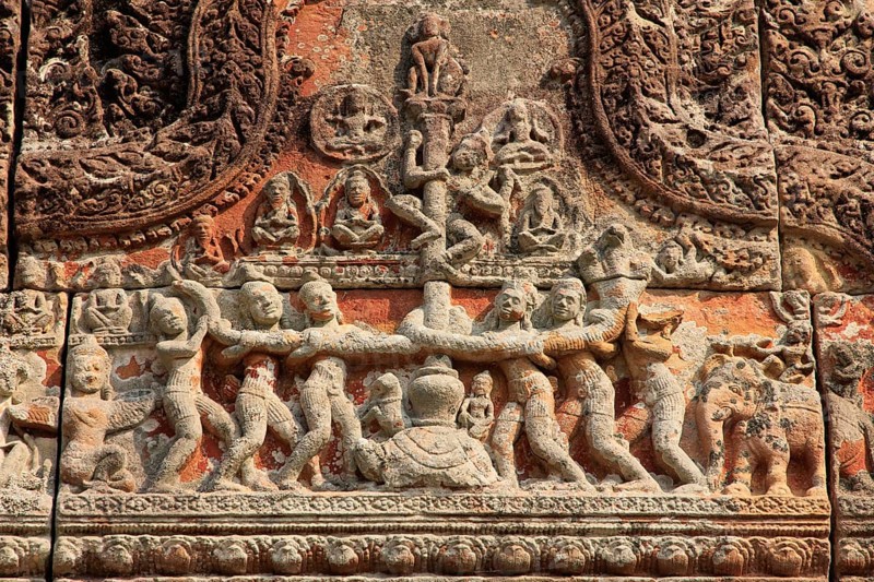 Door frieze at one of the entrances to Gopura four in Preah Vihear in Cambodia