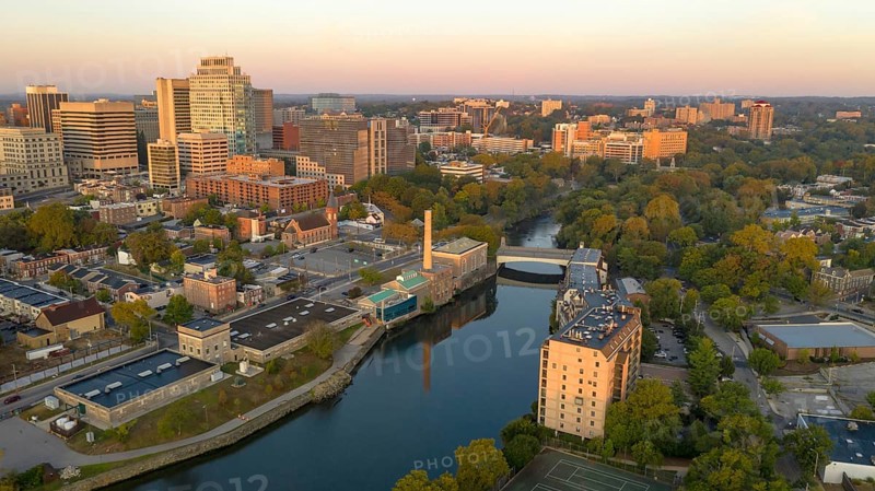 Saturated early morning light hits the buildings and architecture of downtown Wilmington Delaware