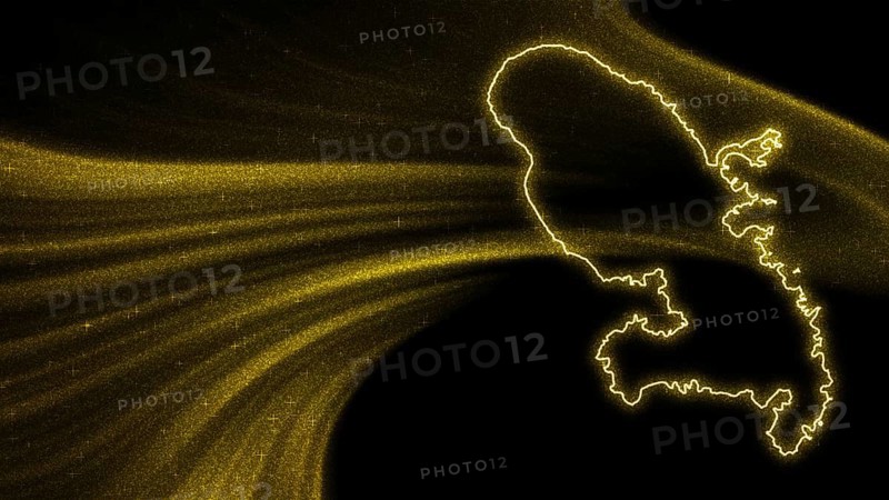 Map of Martinique, Gold glitter map on dark background