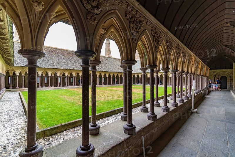 Cloister of Mont Saint Michel Abbey in Normandy, France, Europe