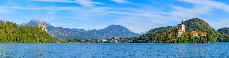 Panoramic view of Lake Bled, a popular tourist destination in Slovenia