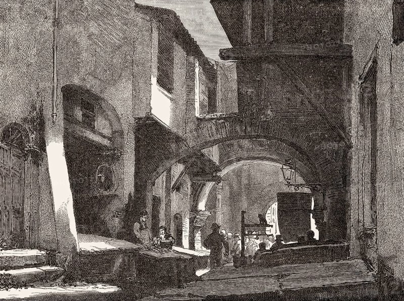 Old Roman Fish Market, La Pescheria, via del Portico d'Ottavia, Rome, Jewish Ghetto, Italy, 19th Century, Europe