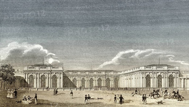 The Grand Trianon, Domain of Versailles, near Paris, antique steel engraved print, 1831