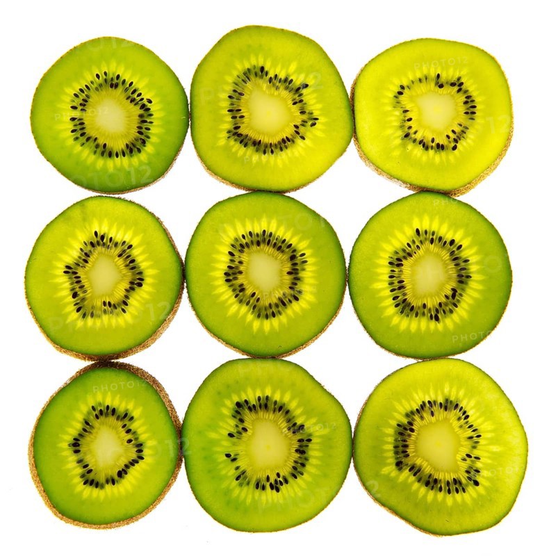 Green slices of transparency kiwi on whote bakcground