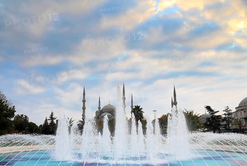 Sultanahmet mosque and fountain in istanbul turkey