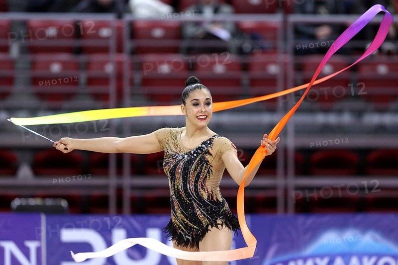 Sofia, Bulgaria - 6 May, 2017: Selen Bektas from Turkey performs during Rhythmic Gymnastics World Cup Sofia 2017. Individual tournament