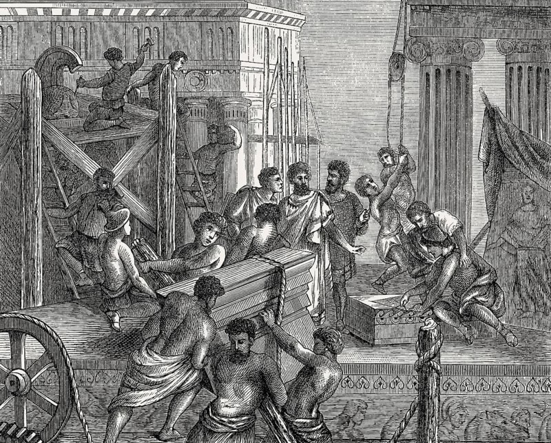 Construction of a temple to Athena Polias, Acropolis of Athens, Greece, Europe