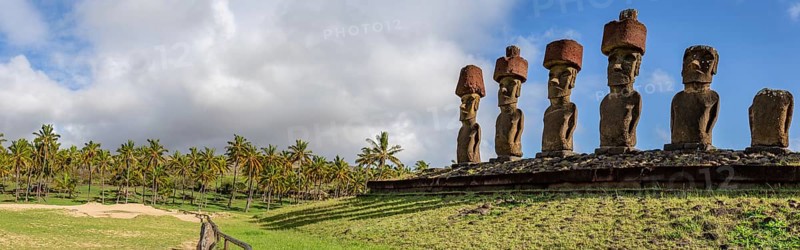 Moai on Anakena Beach on Easter Island Rapa Nui