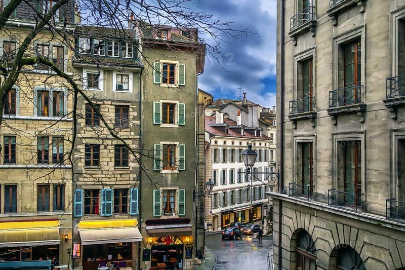 Street in Geneva old town, Switzerland, Europe