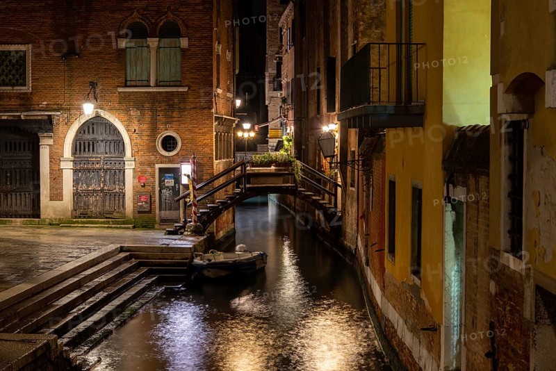 A Canal somewhere in San Polo District at Night, Venice, Italy, Europe