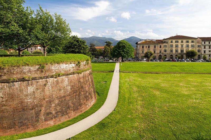 Historic town wall in Lucca, Tuscany, Italy, Europe