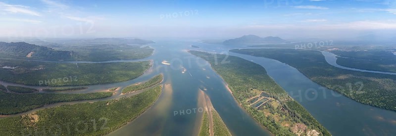 Aerial panorama view on estuaries and strait in Phang Nga province, Thailand, Asia