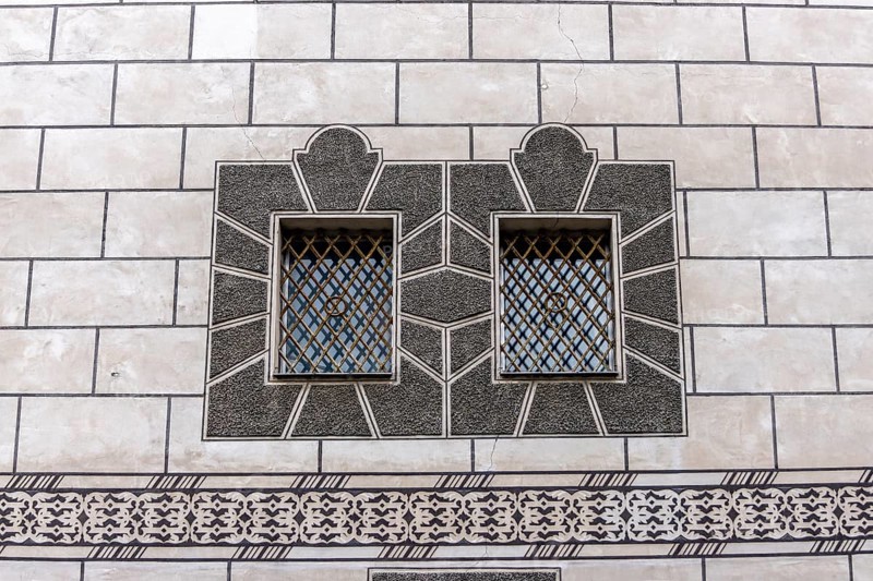 Detail with windows and black and white façade of the Kornhaus, Ulm, Baden-Württemberg, Germany, Europe
