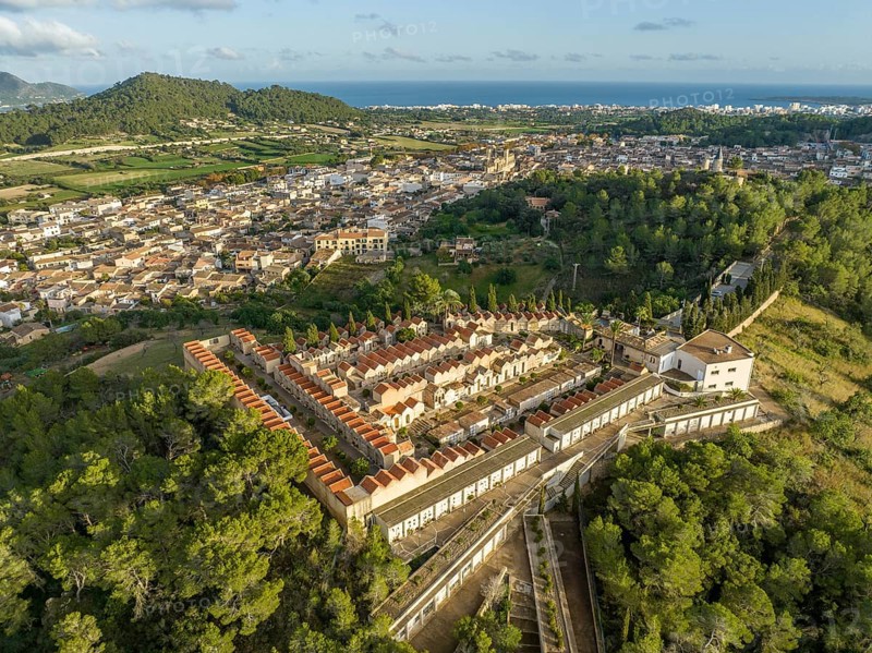 Aerial view, Spain, Balearic Islands, Mallortca, Arta, Son Servera, Cementeri Municipal de Son Servera, Europe