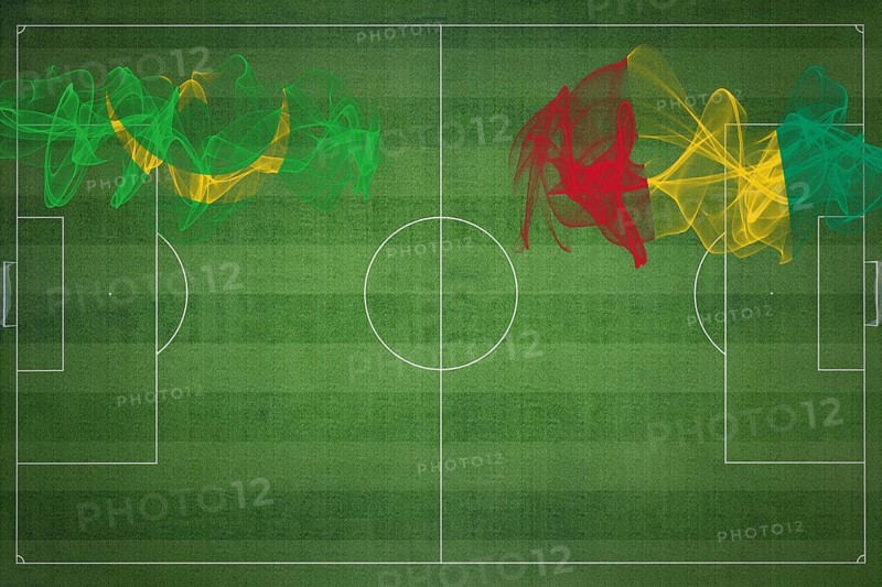 Mauritania vs Guinea Soccer Match, national colors, national flags, soccer field, football game, Competition concept, Copy space