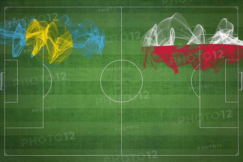 Palau vs Poland Soccer Match, national colors, national flags, soccer field, football game, Competition concept, Copy space