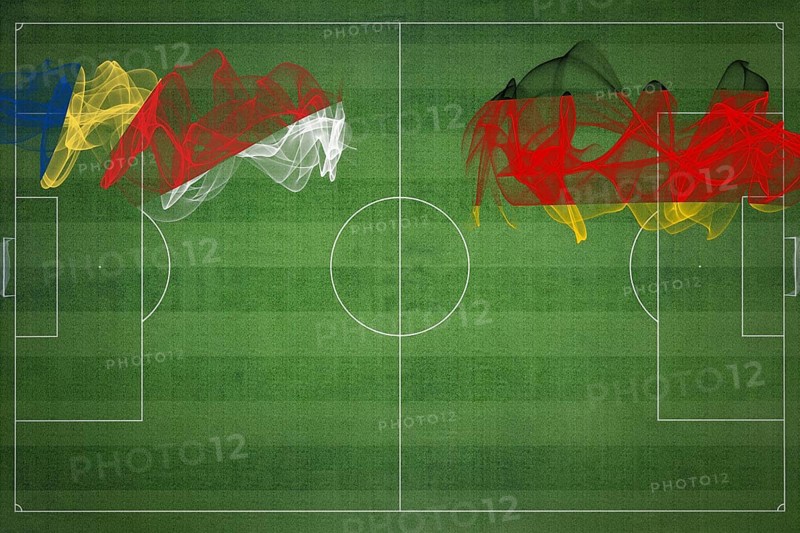 Seychelles vs Germany Soccer Match, national colors, national flags, soccer field, football game, Competition concept, Copy space
