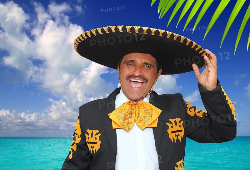 Charro mariachi portrait singing shout in Mexico Caribbean beach