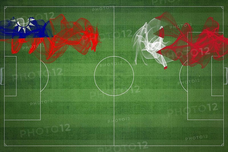 Taiwan vs Bahrain Soccer Match, national colors, national flags, soccer field, football game, Competition concept, Copy space