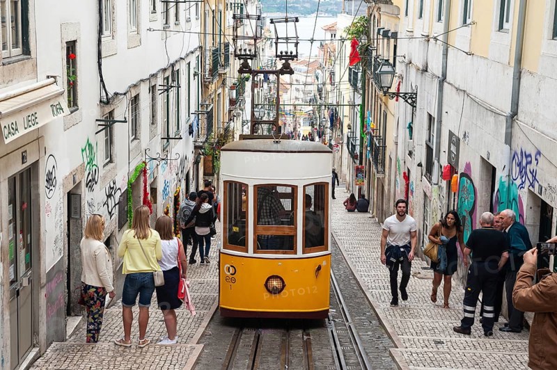 10.06.2018, Lisbon, Portugal, Europe, Tramway Ascensor da Bica also known as Bica Funicular in the historic centre of the Portuguese capital, Europe
