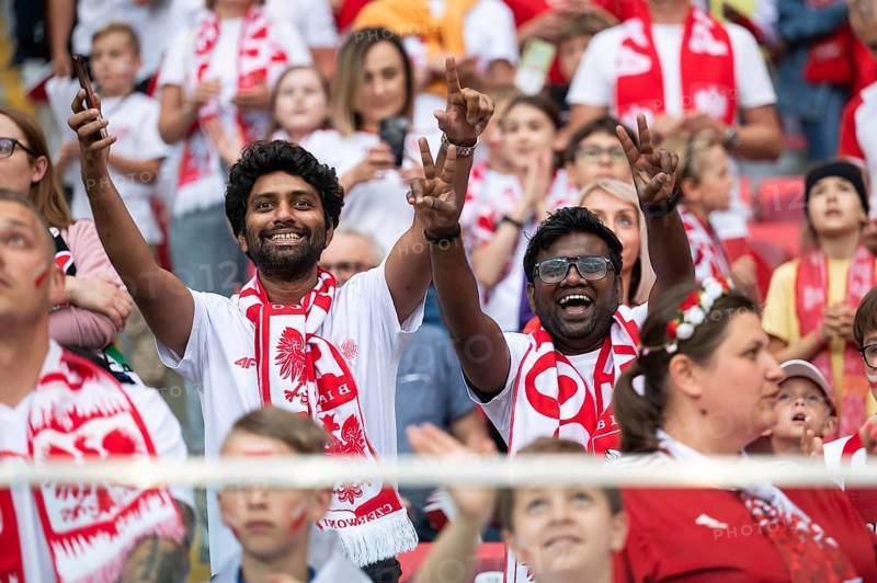 WARSAW, POLAND - JUNE 16, 2023: Friendly football match Poland vs Germany 1:0. Supporters of Poland.