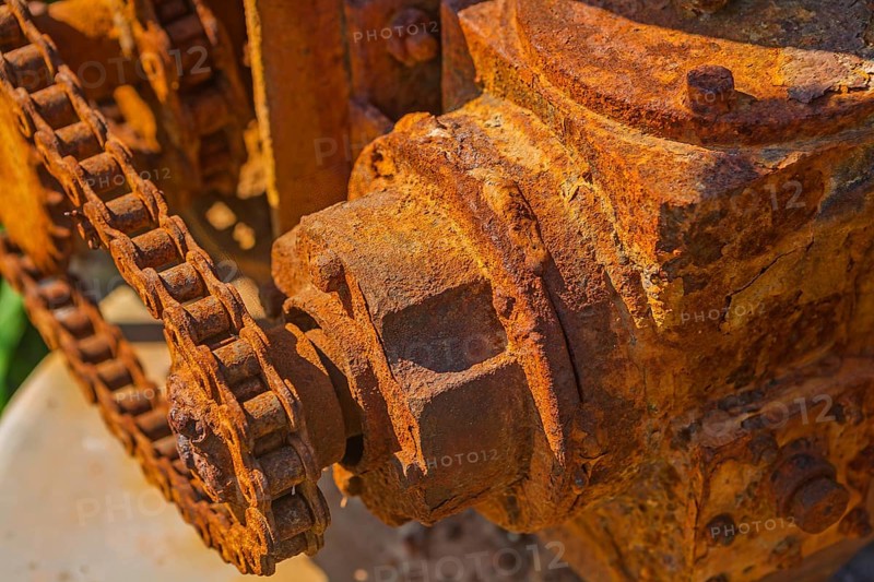 Rusted gear mechanism close up view