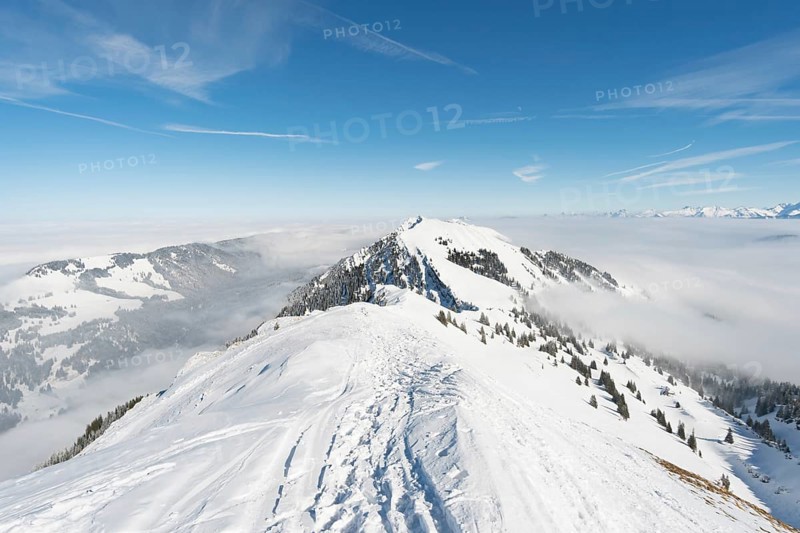 Fantastic snowshoe tour on the Hochgrat at the Nagelfluhkette in Allgau, Bavaria