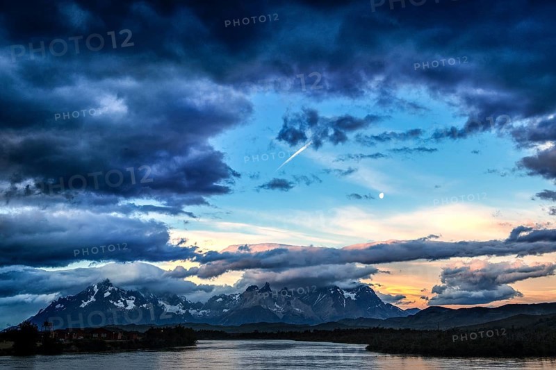 View over Lago Paine to the Cuernos and Torres del Paine, Torres del Paine National Park, Patagonia, Chile, South America