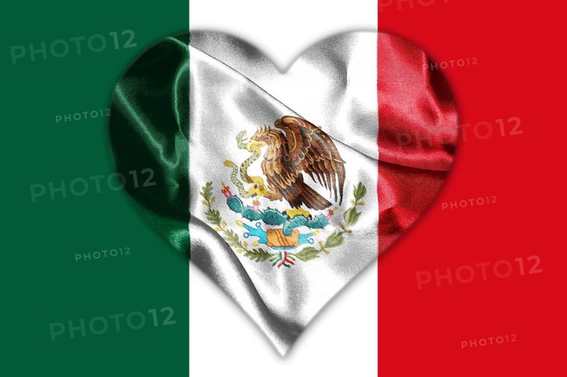Mexican National Flag With Eagle Coat Of Arms In Shape Of Heart 3D Rendering