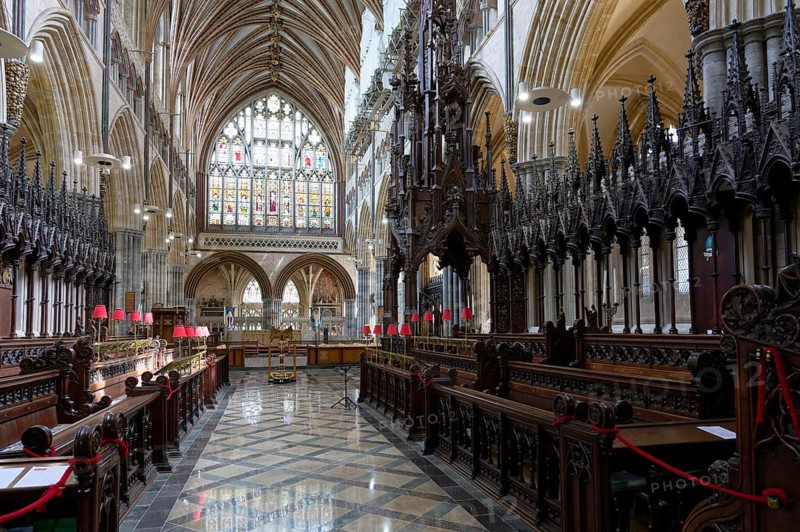 Interior view, choir stalls, Exeter Cathedral, Exeter, England, Great Britain