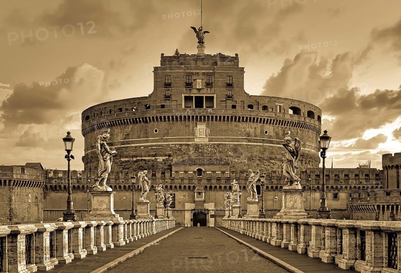 Rome old postcard, Castel Sant'Angelo, vintage style, retro texture