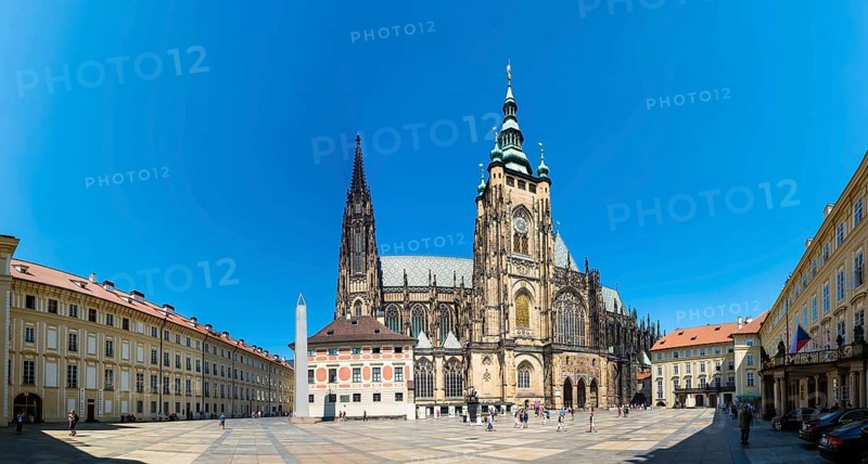 Prague, Czech Republic, 08 01 2020 Panoramic view over the square and facades of the Prague Castle, Europe