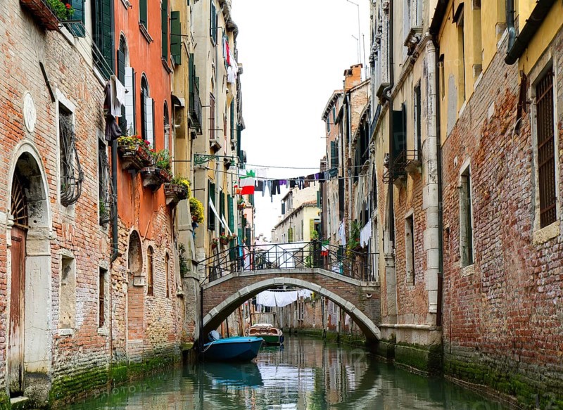 City scene with old palaces and a small bridge, Castello neighbourhood, Venice, Italy Venice, Italy, Europe
