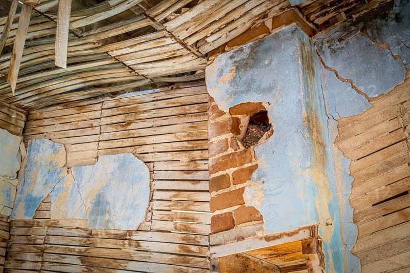 Urban decay abstract - damaged interior od an abandoned house at an old gold mine in Colorado